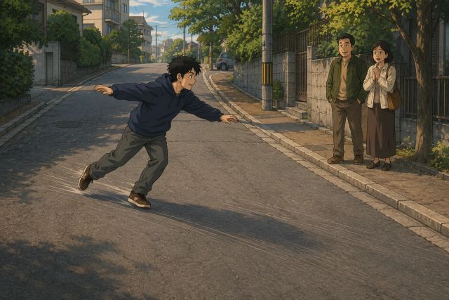 马路上，像滑冰一样走