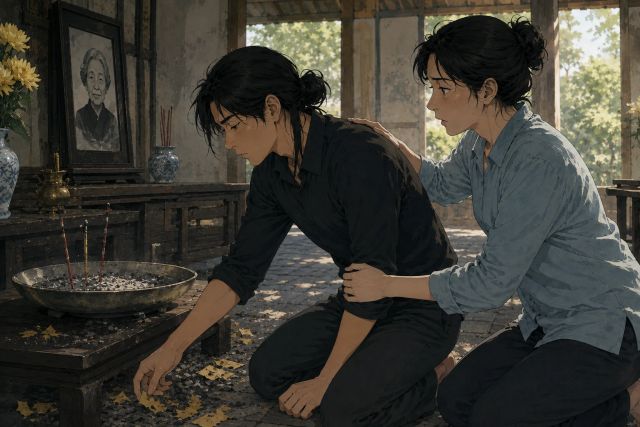 纸灰散落，妈妈拦住了我