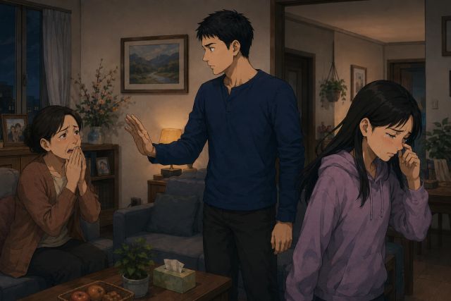 他安慰哭泣的家人