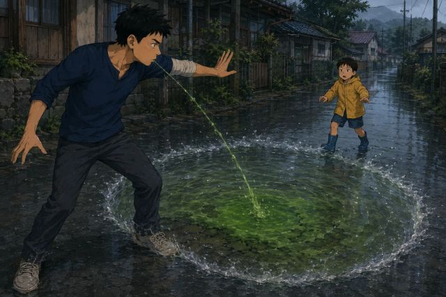 绿色吐物把雨水推开