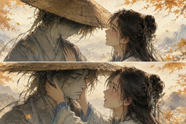 托起草帽下的脸