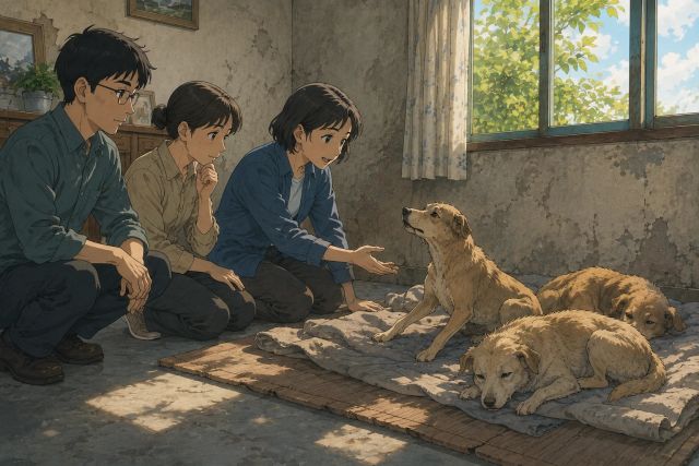 呼唤之后，一只狗抬起头