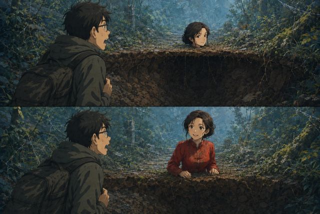 她从地下走来，避开蛛网